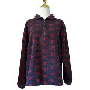 Eddie Bauer Men’s Red and Navy Blue Pattern Fleece Jacket Small S